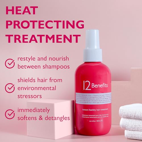 12 Benefits Instant Healthy Hair Treatment, Leave-In Conditioning, Smoothes Frizz, Strengthens & Repairs, Heat Protection Spray, 6 Fl Oz (Pack of 2)