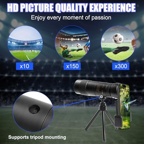 10-300x40 Military Telescope - Monoculars for Adults High Powered, Compact Monocular Telescope for Hunting, Star Gazing, Bird Watching, Travel (Smartphone Adapter & Tripod Include)