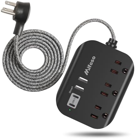 10FT Power Strip with USB Ports - Extension Cord with 3 Outlets and 3 USB Charging Ports, Flat Plug, Wall Mount, No Surge Protection for Cruise Ship Travel, Desk Accessories for Dorm Room Essentials