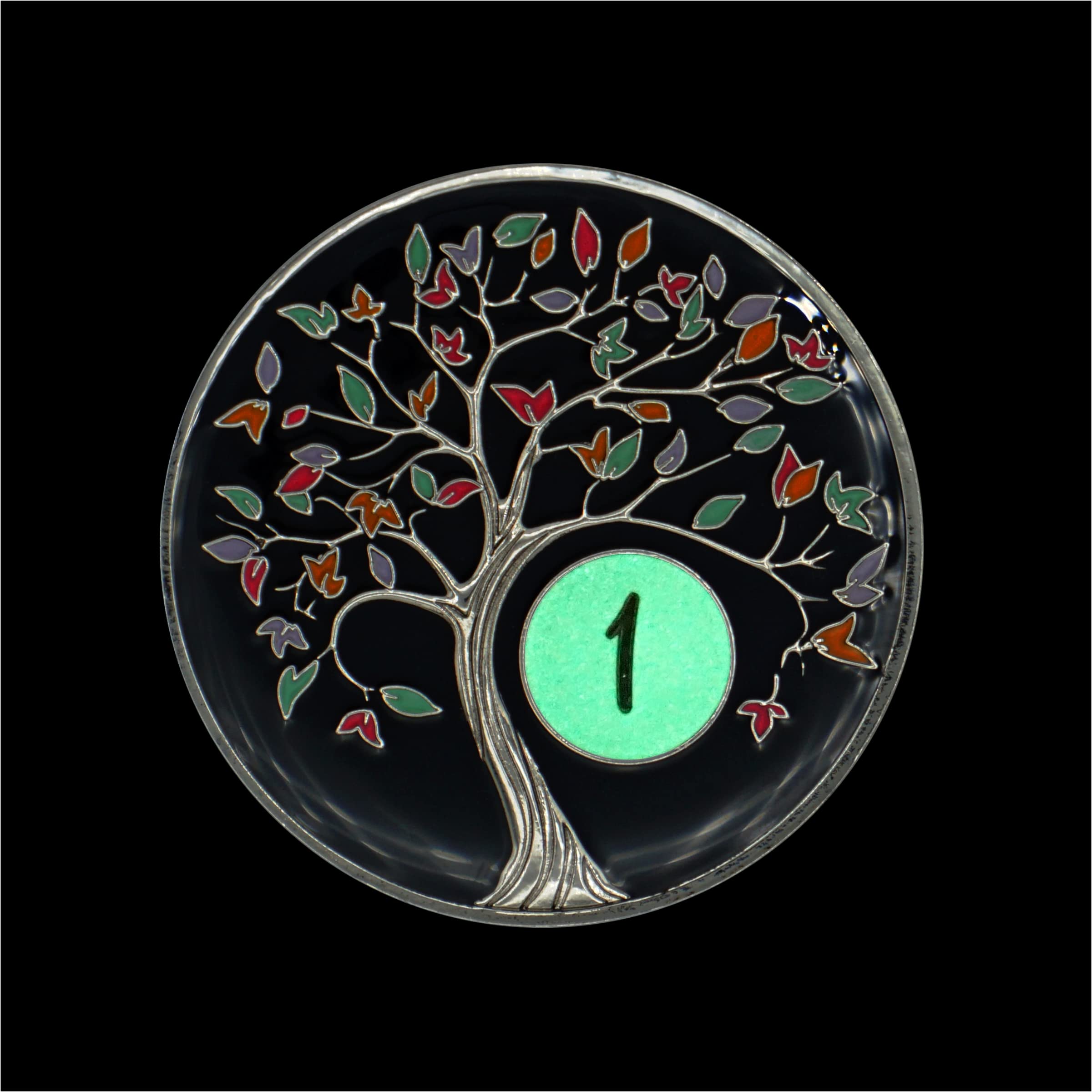 1 Year Sobriety Chip | Tree of Life AA Coin Token Medallion with Glow in The Dark Recovery Anniversary