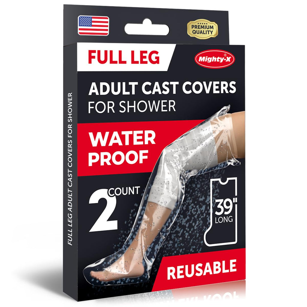 100% Waterproof Cast Covers for Shower Leg - 【Tight Seal】 - 2pk Reusable Full Leg Cast Cover for Showering - Cast Protector for Shower Leg Adult Thigh, Knee, Ankle, Foot - Strong and Durable