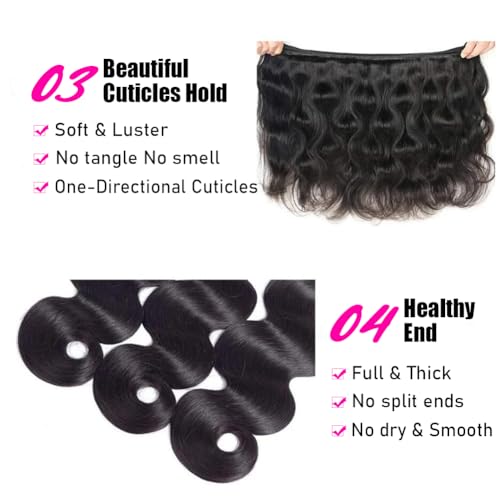 12A Human Hair Bundles 24 26 28 30 Inch Body Wave Bundles Human Hair 100% Unprocessed Brazilian Virgin Hair 4 Bundles Deals Human Hair Quick Weave Bundles Human Hair Extension Natural Black