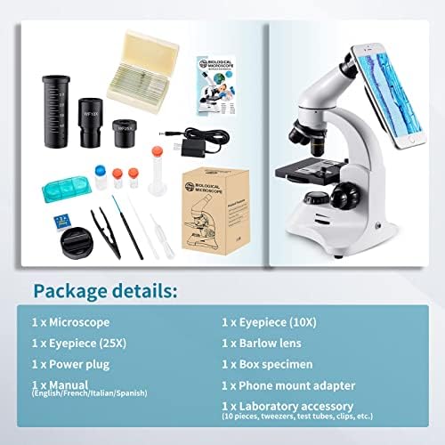 100X-2000X Microscope for Adults, Professional Biological Optical Microscopes with Prepared Slides School Home Lab Education Gifts for Kids Students Beginners