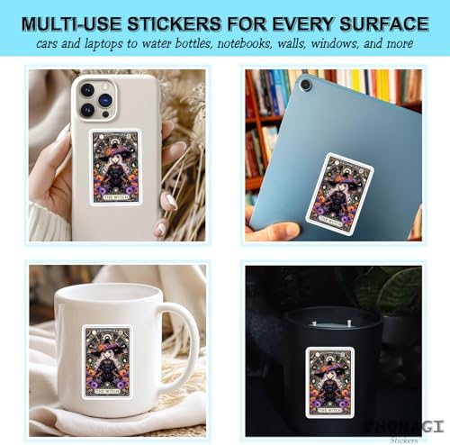 (3Pcs) The Witch Tarot Card Sticker 3'' Skeleton Witchy Gothic Skull Wiccan Witchcraft Supplies Vintage Aesthetic Stickers for Water Bottles Laptops Notebooks