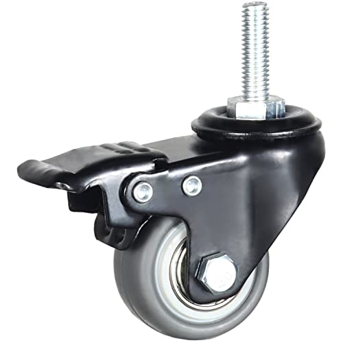 1.5 Inch Swivel Caster Wheels Set of 4, Locking casters Total Capacity 330lbs, Metric M8-1.25 Threaded stem TPR casters with Brake, castors for Carpet Hardwood Floor Workbench Bed Frame.