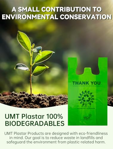 100 Count Recyclable Compostable 100% Biodegradable T-Shirt Bags | Eco-Friendly Grocery Shopping Bags | 11.5" x 6.25" x 21" | 16 Mic