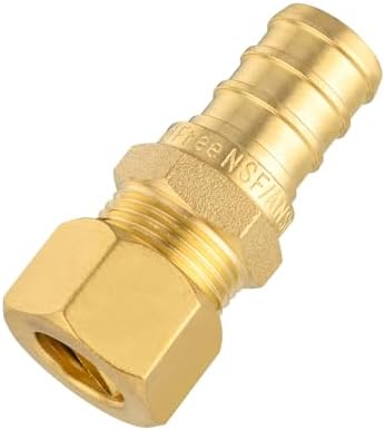 (Pack of 5) EFIELD 1/2" Crimp Pex X 3/8" OD Compression Straight Transition Adapter Brass Fittings, ASTM F1807 (5)
