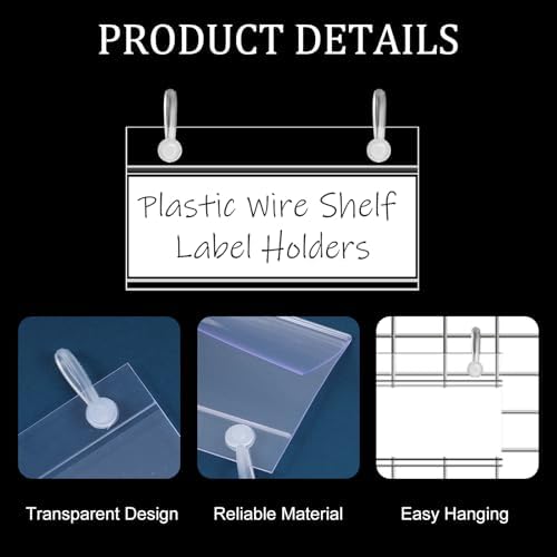 100 Pack Basket Label Holders, Plastic Wire Shelf Label Holders with Double Snap Lock Closure, Reusable Clear Price Tag Holder for Market, Retail Shop, Pantry(About 4" x 1.7")