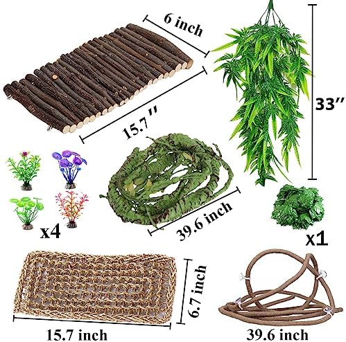 10Pcs Bearded Dragon Tank Accessories, Reptile Hammock Plants Bridge Jungle Climber Vines for Snakes Bearded Dragon Chameleon Gecko Lizard