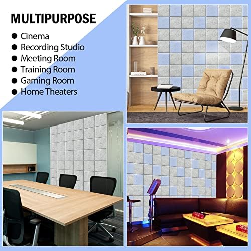 12 Pieces Square Sound Absorbing Panels Self-Adhesive, 12" X 12" X 0.4"High Density Acoustic Panel, Stylish Acoustical Wall Padding Used in Home & Offices(White)