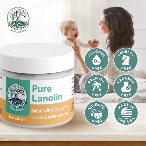 100% Pure Lanolin Cream - Handmade, Unrefined Balm for Dry & Itchy Skin, Cracked Lips, Breastfeeding, Baby Care, Nursing Essentials & Petroleum-Free, Perfect for Hands, Face & Paw Care - 8oz