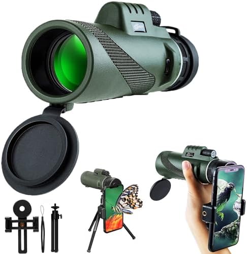 12x50 High Power Monocular Telescope with Smartphone Adapter Tripod Travel Bag, Larger Vision Waterproof Monoculars with BAK4 Prism & FMC Lens,for Bird Watching Hunting Hiking Camping