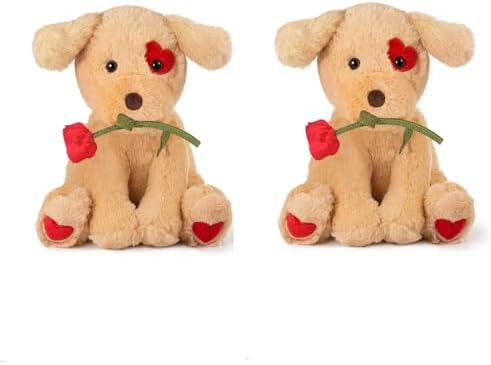10 Inch Valentine's Stuffed Animal, Stuffed Animal Dog, Ideal for Valentine's Day Gifts for Family (2 pcs Puppy)