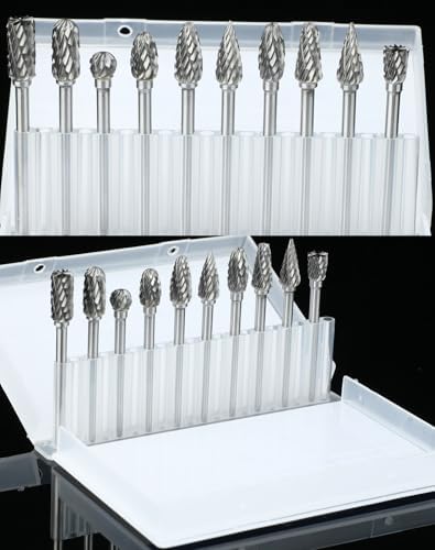10Pcs 1/8" Shank Carbide Burr Bits Compatible with Dremel Bits Metal Grinding Bits Wood Stone Carving Cutting Engraving Grinder Kit Attachment Rotary Tool Accessories Set Harder Than Diamond