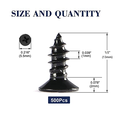 #4 x 1/2" Wood Screw 500Pcs 18-8 (304) Stainless Steel Screws Flat Head Phillips Fast Self Tapping Drywall Screws Black Oxide by SG TZH