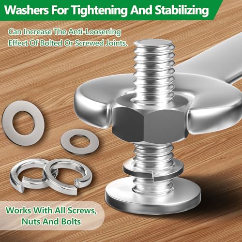 1147PCS Flat and Spring Lock Washers Assortment Kit, Metric Split Lock Washers for Screws Bolts, 304 Stainless Steel, 9 Sizes-M2 M2.5 M3 M4 M5 M6 M8 M10 M12 for Home, Factories, Kitchens, Shops