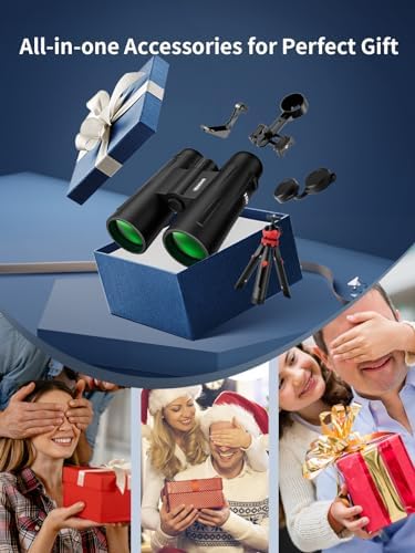 12x42 Binoculars for Adults High Powered - Compact BAK4 Binoculars with Tripod Phone Adapter Strap Clear Low Light for Bird Watching Hunting Cruise Ship Travel Concert