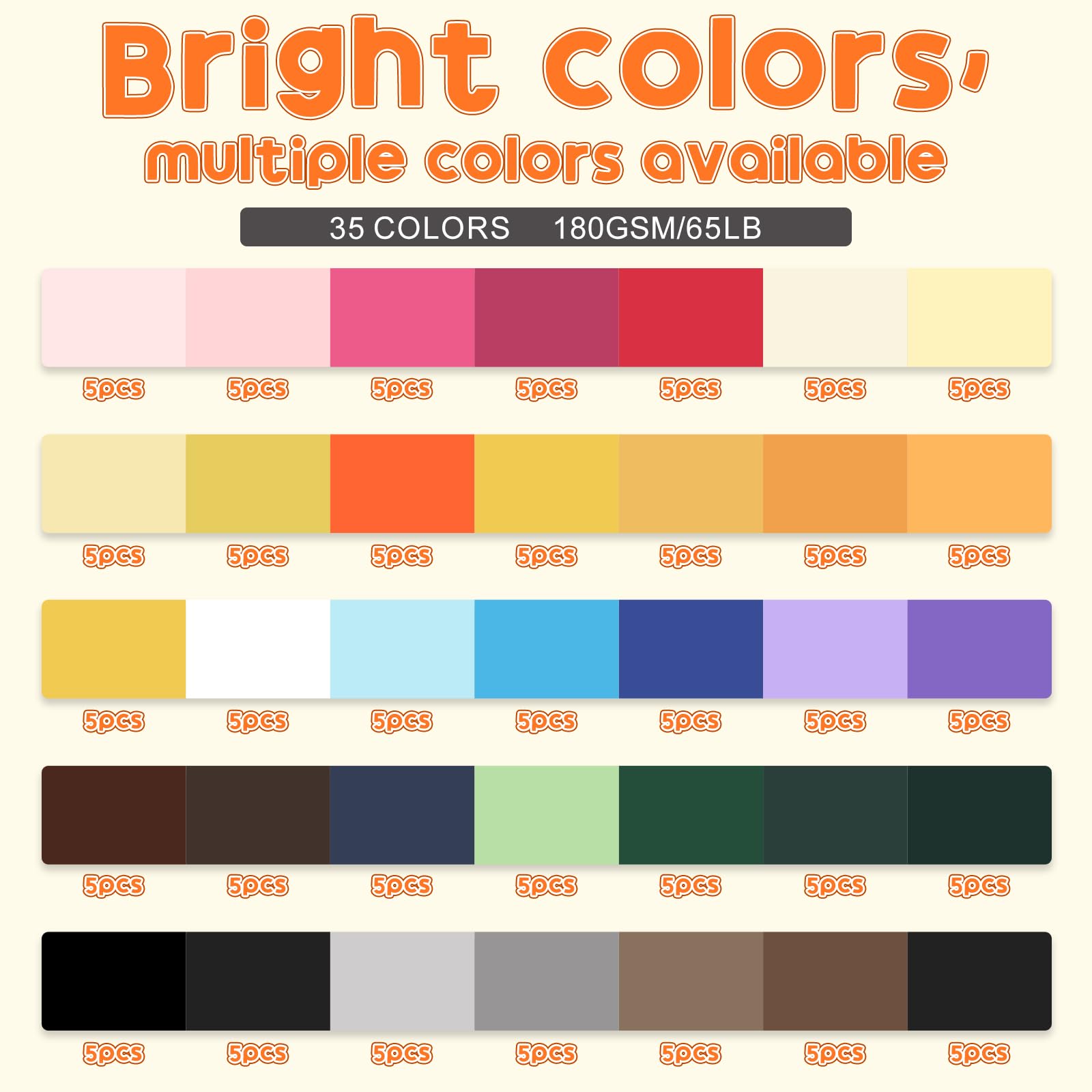 105 Sheets 8.5" X 11" Colored Card Stock Paper 35 Assorted Colored Cardstock Printer Construction Paper Card Making Supplies for Printer, Invitations, Scrapbooking, Diy Crafts (180gsm/65lb)
