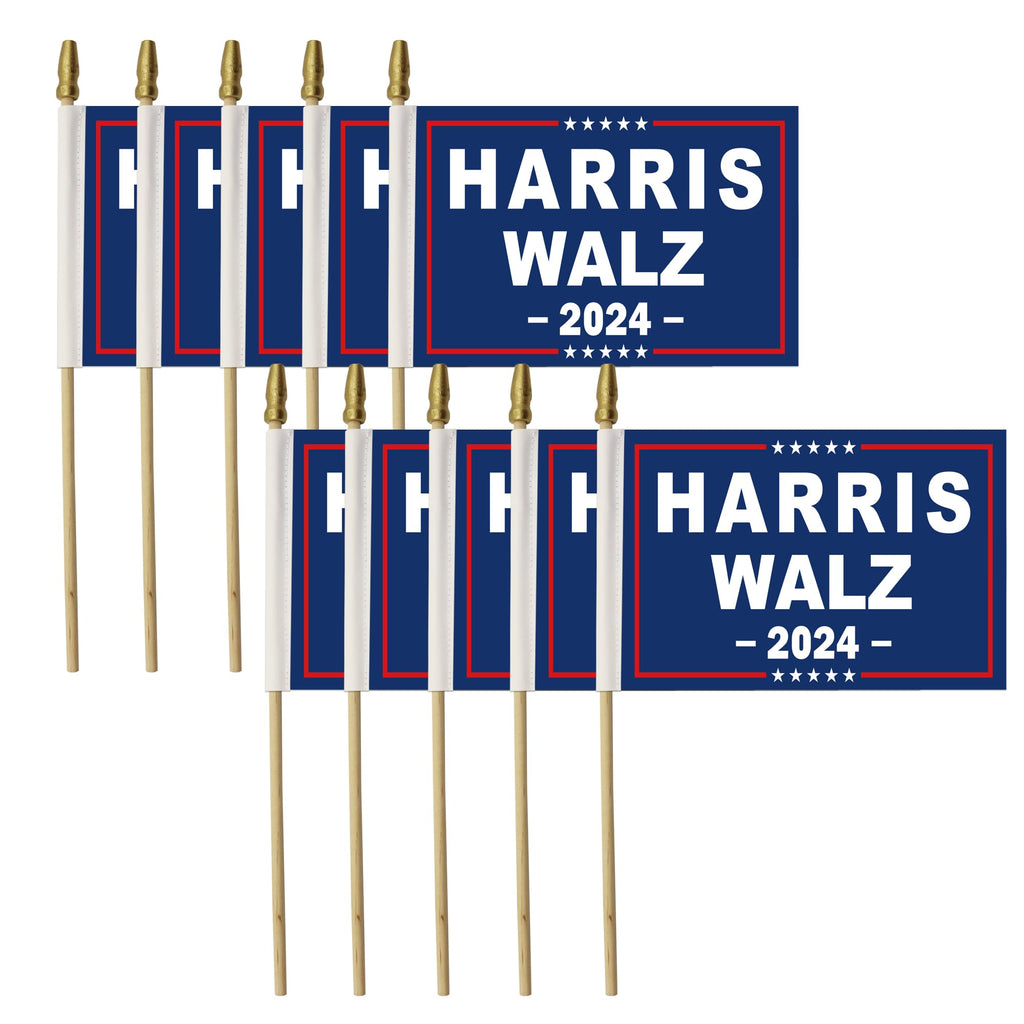 10 Pcs Kamala Harris Waltz 2024 Flag Harris Waltz for President Flags Small Mini Stick Flags Banner for Indoor and Outdoor Decorations (Harris Waltz-5)
