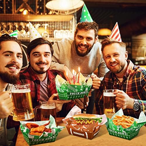 100 Pcs Football Party Decoration 1.1 lb 50 Football Paper Food Serving Trays with 50 Grease Resistant Liner Papers for Birthday Party Supplies Sport Game Event Favors