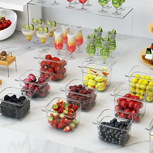 12 Pack Plastic Food Pan with Lid 1/6 Size 4 Inch Deep Restaurant Clear Food Storage Containers Polycarbonate Commercial Hotel Pans for Fruits Vegetables Beans Corns (12 PCS, 4'' Deep)
