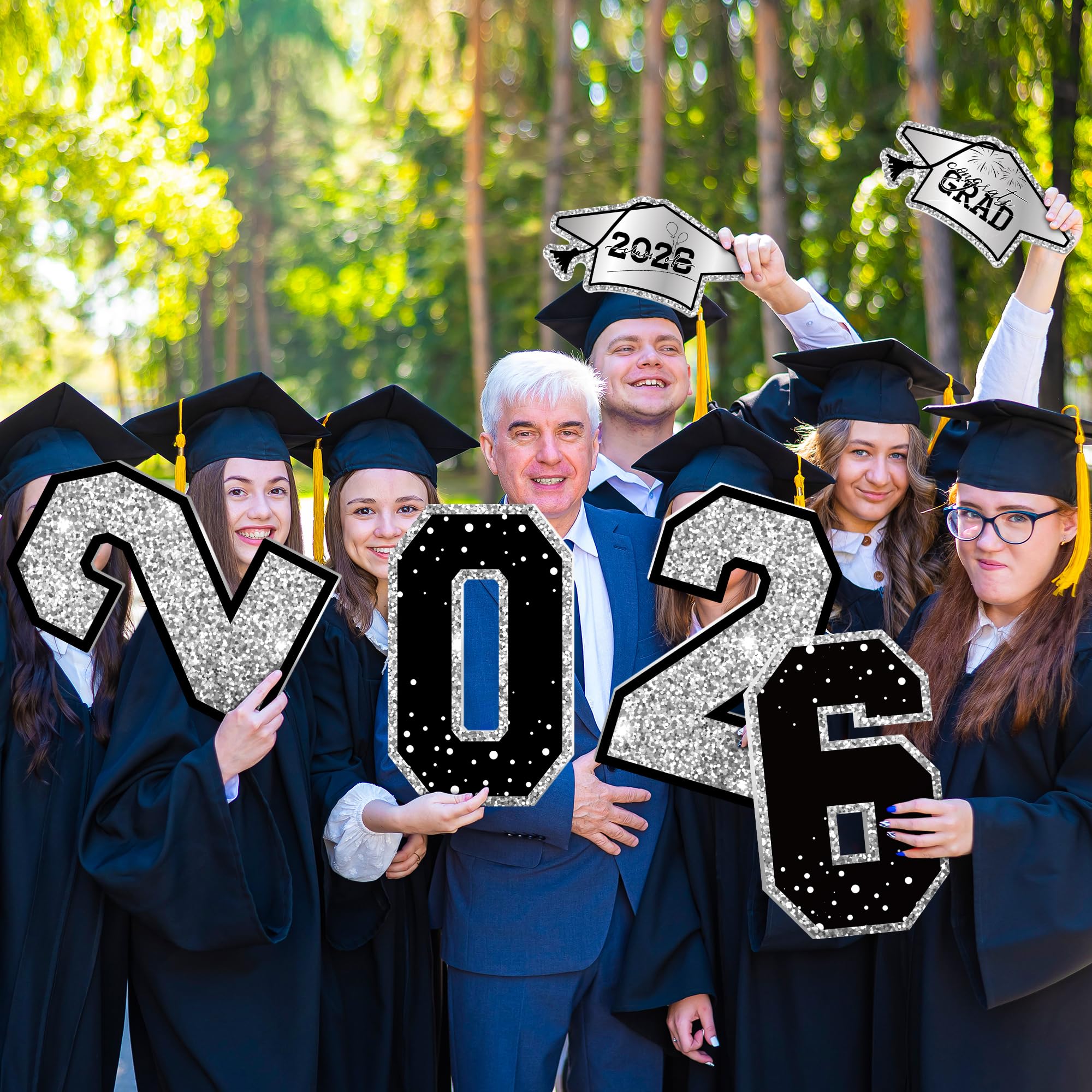 14 PCS Graduation Decorations, Silver Congrats Grad 2026 Lawn Stakes, Class of 2026 Graduation Yard Signs with Stakes, Weatherproof Graduation Outdoor Decor Set for College High School Grad Party