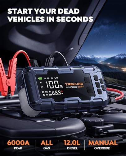 10-in-1 Car Battery Jump Starter with Air Compressor 6000A 160PSI 45W Charger, Car Jump Starter Jump Box (All Gas 12L Diesel), Car Battery Jumper Starter Portable Jumper Cables, Gloves, Lights