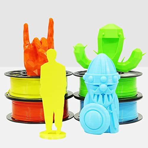 1.75mm 3D PLA Filament 4 in 1 Bundle: Yellow, Orange, Lime Green, Sky Blue, 4 Bright Colors Packed, Each Spool 250g, 4 Spools Packed, Total 1Kg 3D Printing Material with Extra 3D Print Tool by MIKA3D