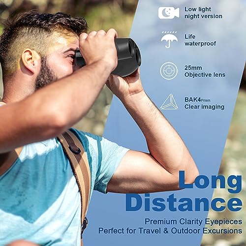 12x25 Compact Binoculars for Adults and Kids - High Powered Binoculars with Clear Low Light Vision and Large Eyepiece, HD Easy Focus Binoculars for Bird Watching, Concerts and Sport Games