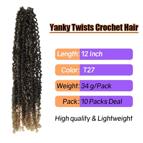 12 Inch 10 Packs Yanky Twist Crochet Hair Pre-twisted Ombre Honey Blonde Kinky Mini Spring Twist Small Curly Senegalese Twist Braids (T27)