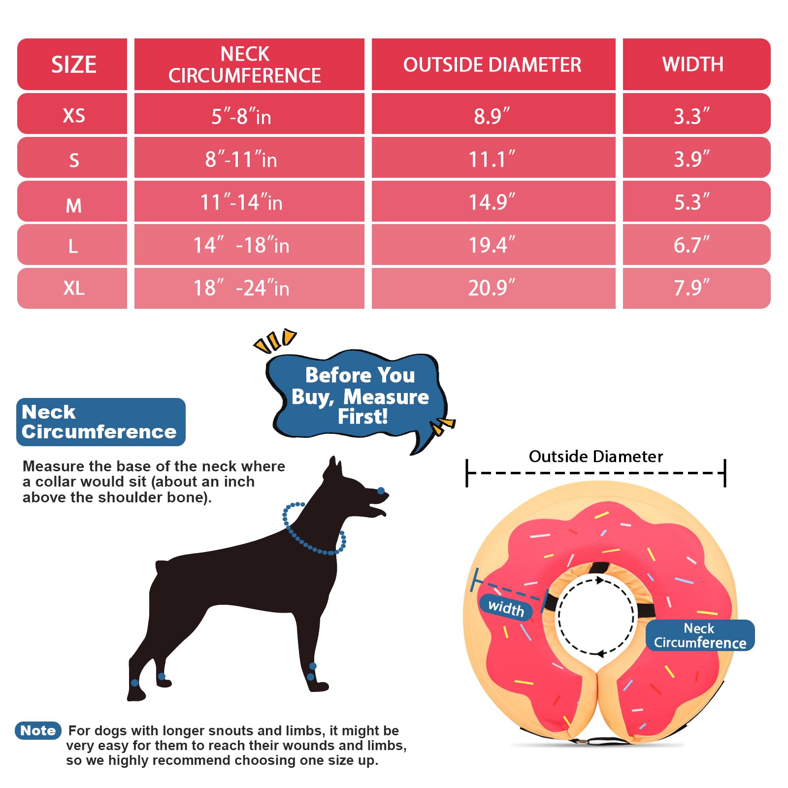 MIDOG Dog Cones for Large Dogs, Cone for Dogs After Surgery, Soft Protective Recovery Donut Collar for Dogs to Prevent Touching Stitches, Wounds, and Rashes, Does Not Block Vision E-Collar. -Red,M