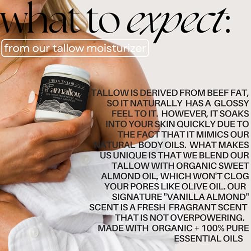 100% Grass Fed Beef Tallow for Skin Care - Face + Body - Whipped Moisturizer - Natural Lotion, 4 FL. oz. (Vanilla Lavender)