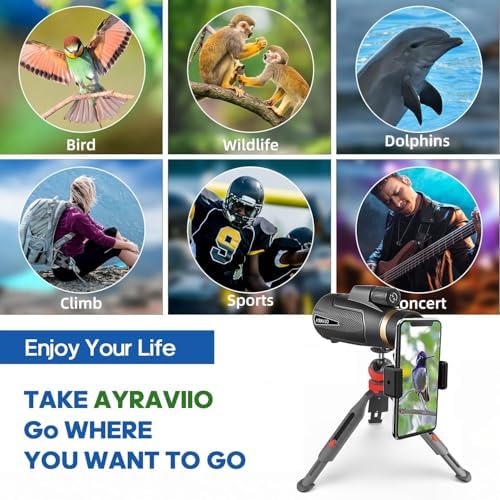 12x60 Monocular Telescope with Smartphone Holder & Sturdy Tripod, High Powered SMC & BAK4 Scope, Birthday Gifts for Men Dad Him Husband Teen, Outdoors Survival Hiking Gear, White Elephant Gift