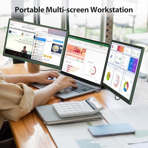 14'' 1080P Portable Dual Monitor Extender for Laptops - USB C and HDMI, Plug-Play for Dual Display on Mac and Windows, Fits 13''-17.3'' Laptops