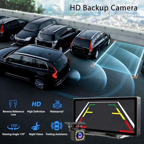 10.26" Wireless CarPlay Screen for Car,Wireless Apple CarPlay & Android Auto,Portable Car Stereo with GPS Navigation,Backup Camera,Bluetooth,Mirror Link,Drive Play,Touch Screen for All Vehicles