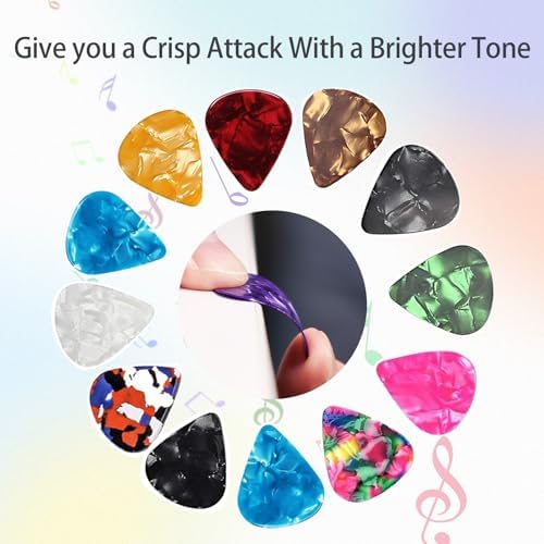 120 Pack Celluloid Guitar Picks with Organizer Storage Box, 0.46 0.71 0.96mm Includes Thin, Medium, Heavy Colorful Guitar Picks for Acoustic Guitar Electric Guitar Bass Ukulele