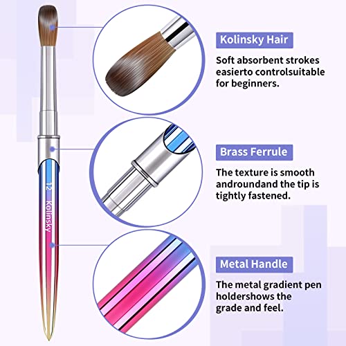 100% Kolinsky Acrylic Nail Brush Size 8,3D Nail Brushes for Acrylic Application Pure Handmade Round Shape,Professional Nail Art Brush Manicure for Women (#8)