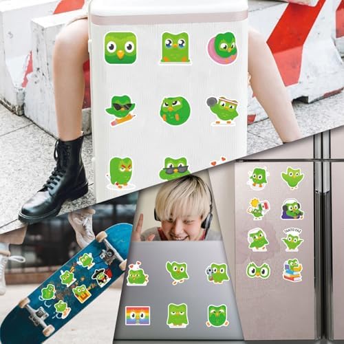 112PCS Duolingo Owl Stickers for Water Bottles Lnteresting Cartoon Language Practice Stickers Waterproof Vinyl Decal Laptop Scrapbook Suitcase Skateboard Guitar Children and Teenagers Party Gifts