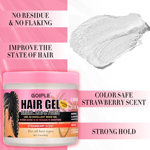 13.4oz Braiding for Twist, Locs, Braids, No Flake Extra Hold High Shine Braid Gel & Edge Control, Loc Gel Long Lasting for Locks, Cornrows Smooths & Tames Frizz Braid Gel for All Hair Braid Types