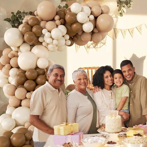 140Pcs Netural Balloon Garland Arch Kit, 5 10 12 18inch Brown Beige Nude Tan Balloons for Birthday Party Netural Bear Baby Shower Decorations