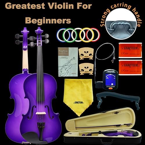 1/4 Fiddle Purple Colored Premium Violin Outfit for Beginners Adults Kids With 5 Color Fingering Tape- Handcrafted Student Beginner Violin.(Purple, 1/4)