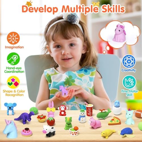 120 Pack Animal Pencil Erasers for Kids - Bulk Desk Pet Toy 3D Mini Puzzle Erasers Take Apart Treasure Box Toys Game Prize Party Favors Gift Classroom Prize Reward Back to School Supplies