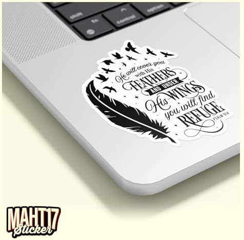 (3Pcs) Psalms 91:4 He Will Cover You with His Feathers and Under Sticker Bible Christian 3" Waterproof Die-Cut Vinyl Sticker Decal for Kindle Laptop Water Bottles Phone Decal Gifts 3 Inches