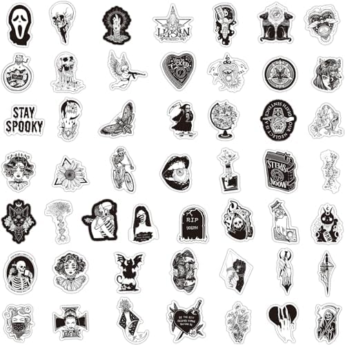 100PCS Gothic Stickers for Water Bottle,Black White Skull Stickers,Waterproof Vinyl Stickers Perfect for Phone Laptop Car Skateboard Journaling Luggage (Gothic)