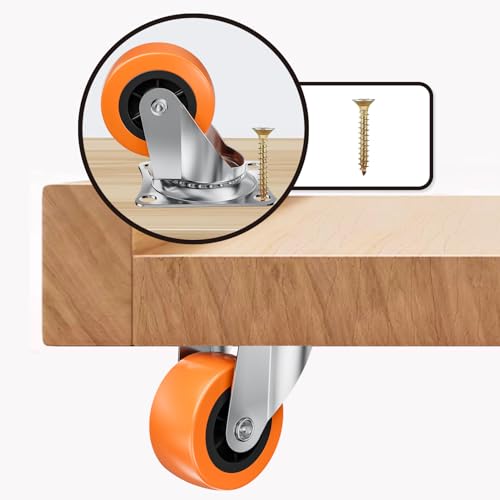 1.5 Inch Casters, ASHGOOB Caster Wheels/Casters Set of 32, 360° Swivel Universal Plate Caster Wheels for Storage Box/Small Furniture/Kitchen Appliances, Orange Polyurethane (PU) Castors (32 Pack)