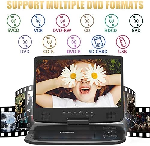 12" Portable DVD Player with 5-Hour Rechargeable Battery, 10.1" HD Swivel Display Screen, Support CD/DVD/SD Card/USB, Car Headrest Case, Car Charger, Last Memory Valentines