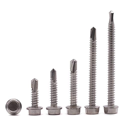 #10 x 1-1/4" (50 Pack) Hex Washer Head Self Drilling Screws (1/2" to 2-1/2" Available), Hex Drive, Flange Hex Self Tapping Screws, 410 Stainless Steel Sheet Metal Screws, No Pre-drilled Needs