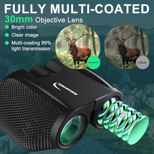 10x25 Compact Binoculars for Adults Kids - Aurosports High Powered Small Binoculars with Low Light Vision - Easy Focus Lightweight Binoculars for Bird Watching Hunting Travel Hiking