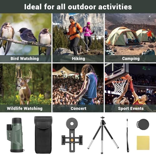 12x50 Monocular Telescope for Smartphone, HD Monoculars for Adults High Powered Compact Scope, Portable Handheld Telescope with Phone Adapter & Tripod for Hiking Bird Watching Camping, Gifts for Men