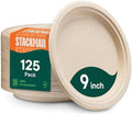100% Compostable Paper Plates, Heavy Duty Disposable Plates [125-Pack] 9 Inch Plates - Eco-Friendly, Biodegradable Sugarcane Bagasse, Natural Unbleached Brown 9" Dinner Paper Plate Disposable